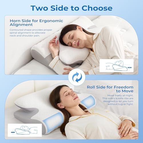 BDEUS Ergonomic Cervical Pillow for Side Sleepers, 2-in-1 Contour Orthopedic Memory Foam Pillow for Neck Shoulder Pain Relief, Sleep Apnea, Anti Snore, Pillow with Arm Rest, Head Cradle, White