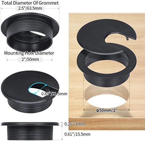 Desk Grommet 2 Inch, Plastic Desk Cord Cable Hole Cover, Black, 10 Pack