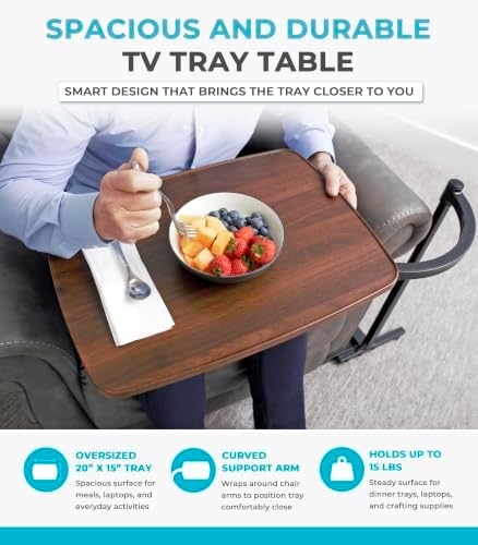 Stander Wonder Tray, Adjustable Swivel Table, Large Laptop Stand, Couch Desk, Side Tables & Gaming Bench, TV-Trays for Eating on Couches, Chairs, Recliners, Walnut