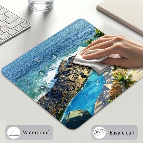 Luxury Cliffside Resort Pool with Palm Trees Mouse Pad, Tropical Desk Mat