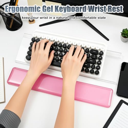 Acrylic Computer Keyboard Stand with Gel Wrist Rest Set(Pink White Set)