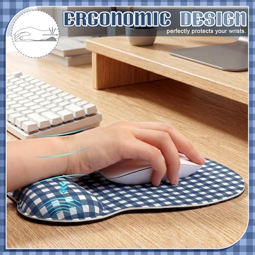 Sabary Dark Blue Gingham Mouse Pad with Wrist Rest Checkered Mouse Pad