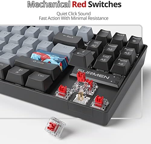Owpkeenthy 75% Mechanical Gaming Keyboard with Red Switch, RGB Backlit Keyboard, 87 Keys Compact TKL Wired Computer Keyboards for Laptop PC Gamer Xbox PS (Grey/ 87 Red Switch)