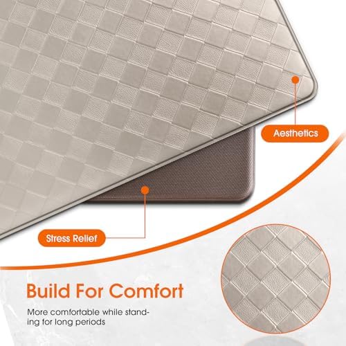 TranquilRelax 2-Piece Kitchen Mats, Cushioned Non-Slip Floor Mats, Taupe