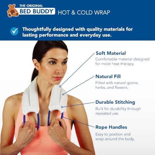 Bed Buddy Hot and Cold Neck Wrap, Microwavable Heating Pad & Cold Pack for Neck, Sore Muscles - Moist Heat Therapy Wrap, White, Classic