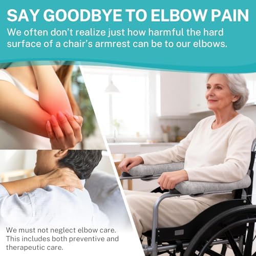 Elderly Wheelchair Armrest Pad (Pair) - Mobility Scooter Elbow Pillow Tray Soft Cushion, PE Hose Filling Accessories Pads for Wheelchair Arm Rest, Office Transport Chairs (Grey)