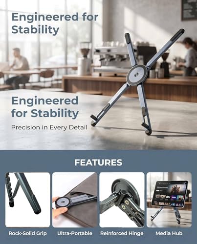 Foldable Magnetic Laptop Stand, Portable Aluminum Ergonomic Riser
