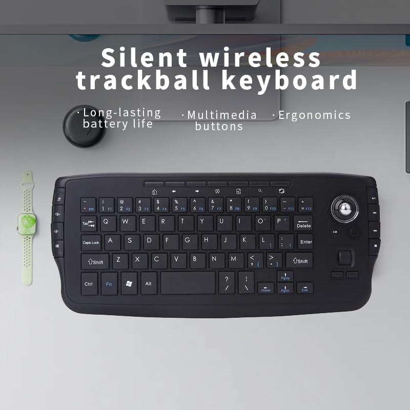 Mini Ergonomic Keyboard Trackball Air Mouse 1200dpi Function TV 2.4G Wireless Keyboard with trackball Mouse Keyboartd Combo for Lapotp PC TV Remote Controller HTPC (Black)