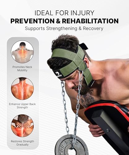 DMoose Fitness Neck Harness for Weight Lifting - Soft Padded Head & Chin Strap with 30" Heavy Duty Steel Chain - Neck Exerciser, Trainer & Strengthener to Support Injury Recovery and Intense Workouts