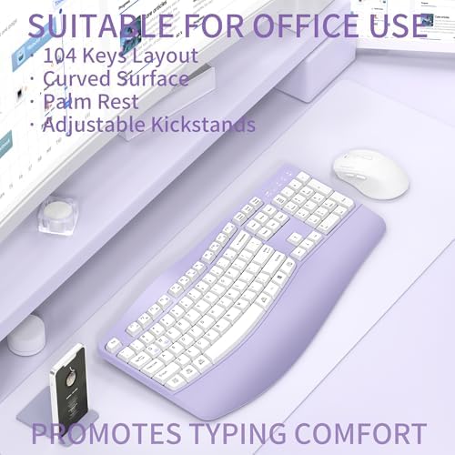 Wireless Keyboard and Mouse Combo,2.4G Ergonomic Wave Keys(Purple)