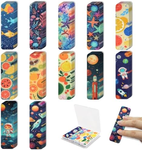 48 Pieces Anxiety Sensory Stickers with Storage Box - Sensory Stickers with 2 Textured Sticker for Adults Desk Fidget - Sensory Strips - Teacher Must Haves (Cartoon)