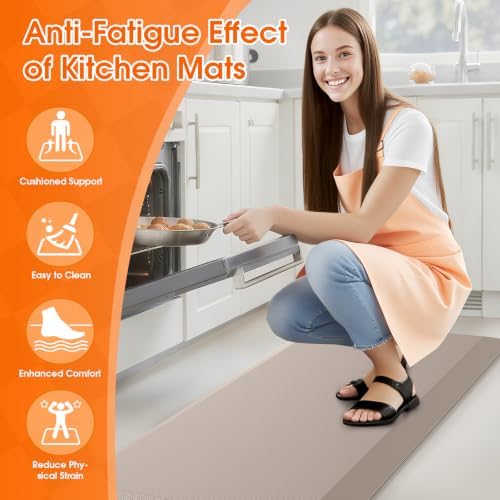 Kitchen Mat for Floor, Anti-Fatigue Mat Kitchen Rug, 17.3"x60"x0.8'', Khaki