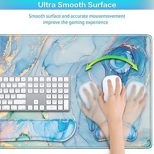 4 in1 Desk Mat Blue, Large Gaming Mouse Pad with Wrist Rest,