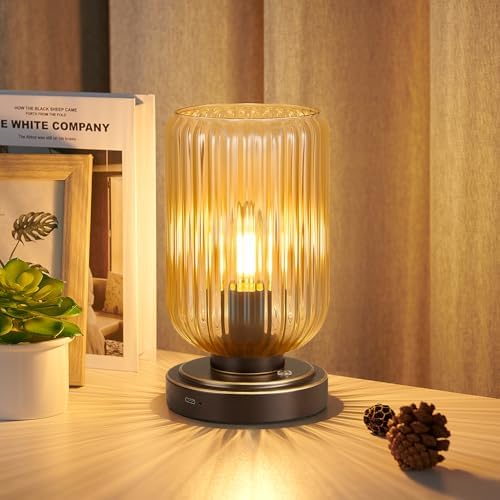 LightRound Cordless Table Lamp for Bedroom, Touch Stepless Dimmable Modern