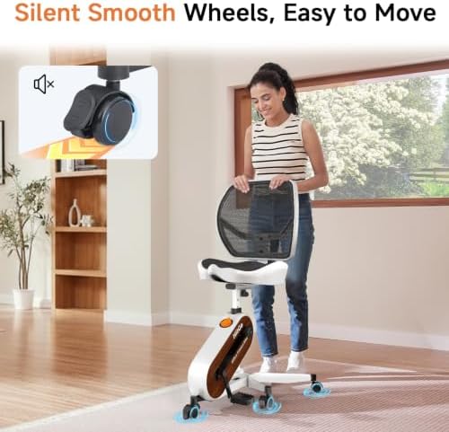 HitGo Ergonomic Office Chair with Exercise Bike, 330LBS Under-Desk Bike with 9-Level Height-Adjustable Seat, 8-Level Resistance, Rolling Wheels, Quiet Fitness for Home Office