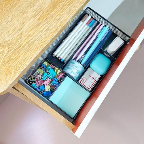 Desk Drawer Organizer, Small Metal Mesh Desk Organizer Tray