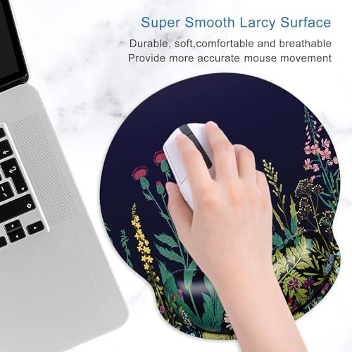 ITNRSIIET Ergonomic Mouse Pad with Wrist Support Wrist Rest Smooth Surface Non-Slip Rubber Base Comfortable Office Supplies Pain Relief, 9.8 x 9.1 inches, Wild Flower