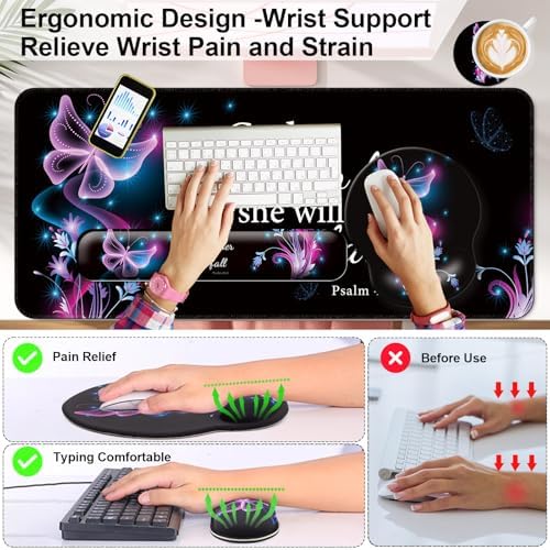 4 in 1 Mouse Pad Set with Wrist Rest for Keyboard,Desk Mat,Coaster-Purple