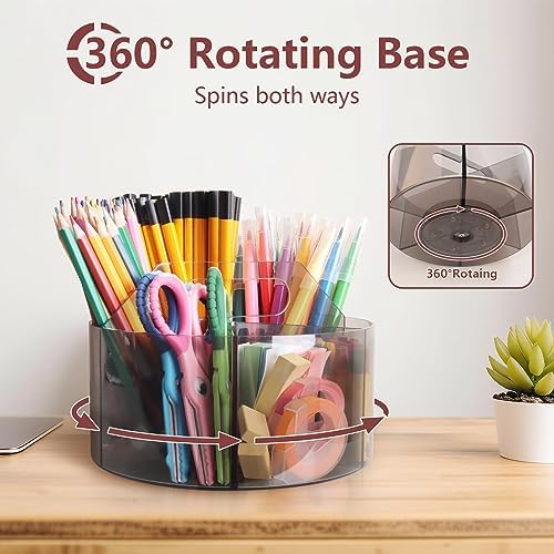 Absonic 250pcs Acrylic Pencil Holder Marker Organizer, 360-Degree Rotating Pen Holder, Crayon Organizers for Kids Pencil Organizer Caddy Art Supply Kids Desk Organizers for Office Home School, Black