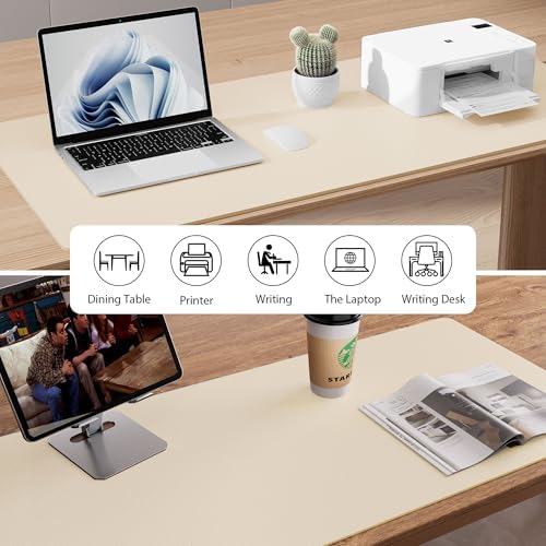 Aothia Faux Leather Desk Mat - Non-Slip PU Leather Desk Blotter, Waterproof Writing Surface, Large Desk Pad for Office & Home (Beige, 55" x 24")
