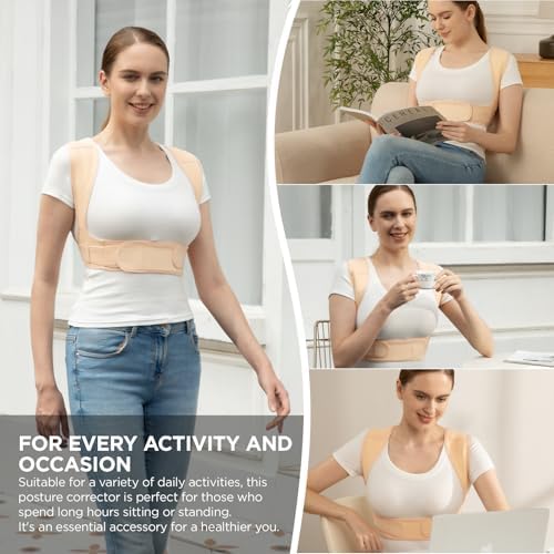 Vicorrect Posture Corrector for Women and Men, Adjustable Upper Back Brace for Clavicle Support and Providing Pain Relief from Neck, Shoulder, and Upper Back (Beige, Large/XLarge)