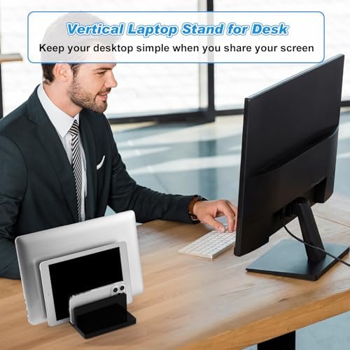 Chunful 3 Slot Adjustable Vertical Laptop Stand for Desk