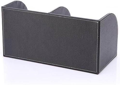 KINGFOM Pu Leather Desk Organizer Pen Pencil Holder Office Supplies Caddy Storage Box 6 Compartments with Drawer Black (Full Pu Leather)