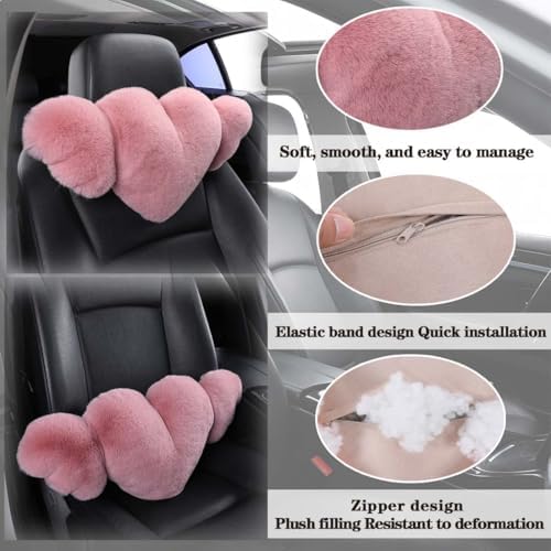 2 Pack Heart Shaped Plush Car Neck Pillows, Soft Car Headrest Cushion for Driving Travel Office Chair, Cute Cars Interior Decor Accessories for Women Girls(Peach)