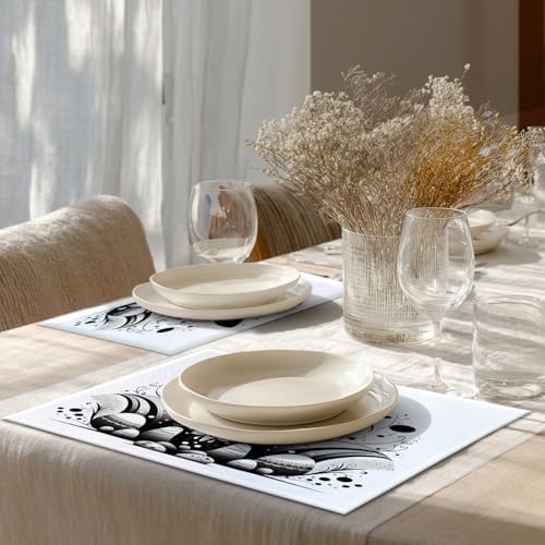 Shrahala Bunny Eggs Set of 6 12 X 18 Inch Linen Placemats, Decorative Bunny with Eggs Burlap Table Mat Washable Double Layered Heat Insulation for Indoor/Outdoor