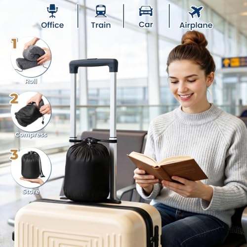 ExploreBliss Travel Pillow, Neck Pillow Airplane, Grey & Pink