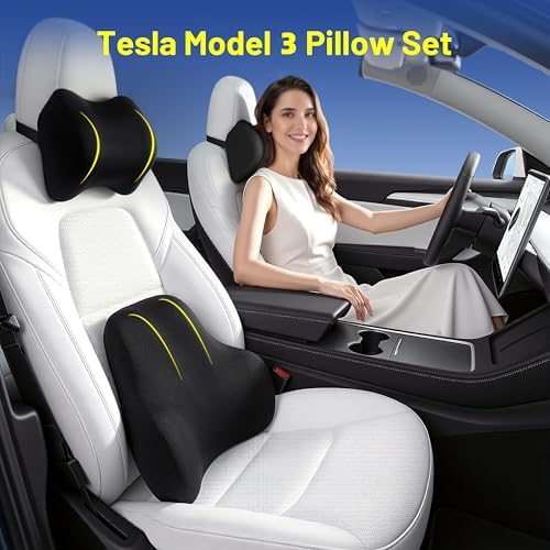 Car Pillow for Tesla Model 3,Car Neck Pillow,Lumbar Support Pillow for Car,Memory Foam Pillow,Ergonomic Pillow,Adjustable and Washable,Car Essentials for Long Trips,Car Accessories,Ice Silk,1 Set