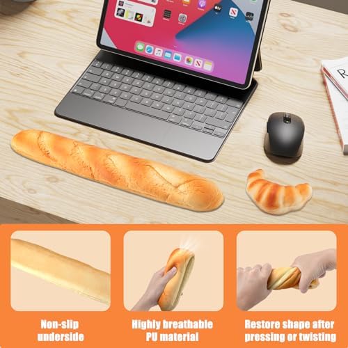 Soft Toast Bread Baguette Shape Anti-Skid Keyboard Wrist Rest Support & Mouse Wrist Support for Office,Computer,Laptop& Mac