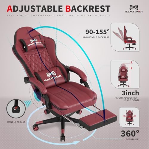 Gaming Chair with Footrest, Ergonomic Computer Chair, PU Breathable Material with Headrest and Lumbar Support, Suitable for Silla Gamer and Adults (RED)