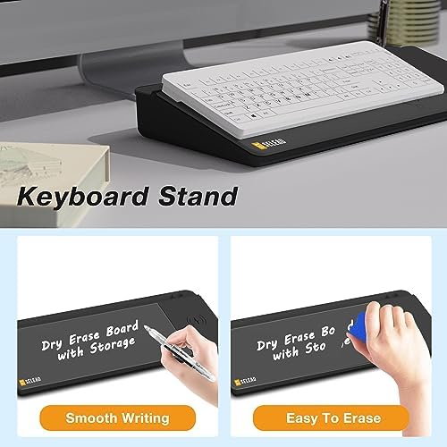 SELEAD Desktop Glass Whiteboard with Wireless Charger and Storage, Black