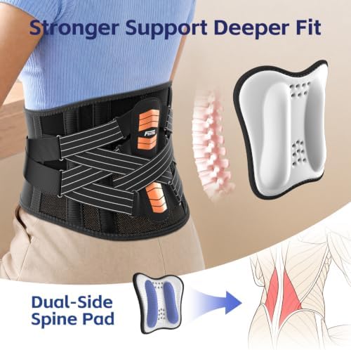FEATOL Back Brace for Lower Back Pain Men Women, Dual-Side Spine Pad Belt