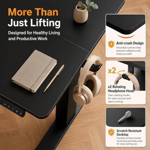 Claiks Electric Standing Desk, 32x19 Inch, Height Adjustable, Dark Black