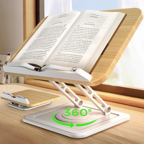 LOXP Ergonomic Book Stand for Reading, 360° Rotating Holder with Page Clip