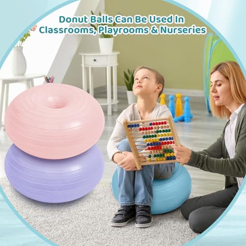 Lewtemi 1/2/3 Pcs Flexible Seating for Classroom Elementary 20 Inch Yoga Ball Chair for Kids Wobble Chair for Sensory Kids Large Donut Ball Seats with Inflator for School Office