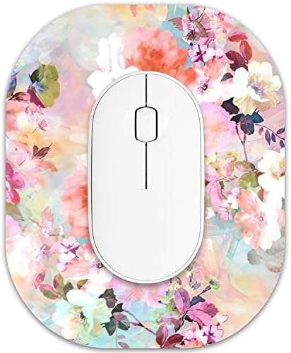 Small Mouse Pad 6 x 7 Inch, Oval Mini Mouse Pad with Non-Slip Rubber Base, Waterproof Compact Mouse Mat for Laptop Computer Wireless Mouse Keyboard Tray Home Office Travel, Peonies Floral