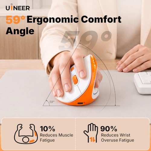 Uineer Ergonomic Vertical Mouse, Tri-Mode Wireless, Rechargeable, 4 DPI