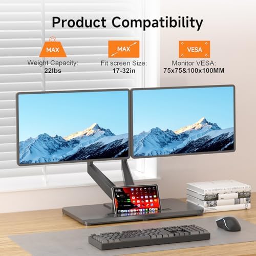 Pholiten Adjustable Dual Monitor Arms with Base for 17-32" Screens