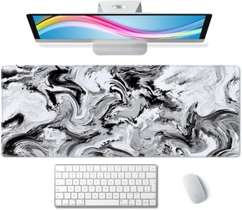 Abstract Brush Stroke Texture Desk Pad Black and White Large Mouse Pad Gaming Mousepad Extended XL Keyboard Pad 31.5 x 11.8 in Laptop Computer Mouse Keyboard Mat for Office Desk Decor