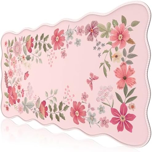 HAOCOO Floral Desktop Mat with Scalloped Edge, XL Computer Pad(Hot Pink)