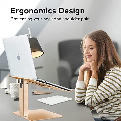 Laptop Stand for Desk, Ergonomic Sitting and Standing Laptop Riser for Notebook MacBook 11-17 Inches，DJ Laptop Stand Adjustable Height from 7-15 Inches Aluminum(Gold)