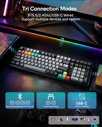 Keymatic WK98 Mechanical Keyboard, Creamy Gaming Keyboard with Screen&Knob