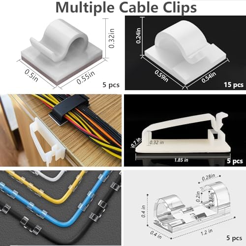 ELII 327PCS White Cable Management Kit 4 Cable Cable Sleeves 65 Cable Clips
