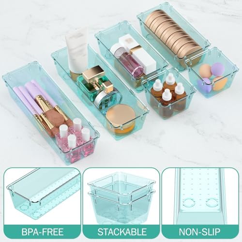6 Pack Clear Drawer Organizer Set, Drawer Storage Trays, Storage Bins