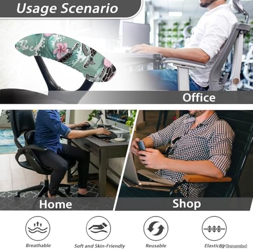 2 Pieces Chair Armrest Slipcovers, Turtle Hibiscus Print Office Chair Arm Pad Covers, Skin Friendly Stretchy Office Chair Armrest Covers, Home Decorative Accessories