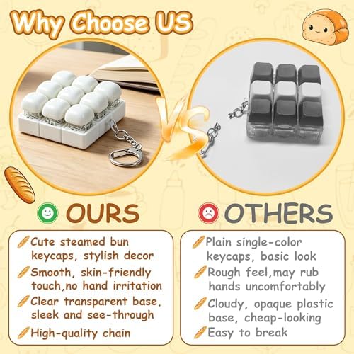 Bread Shape Keyboard Fidget Toy, Keyboard Fidget Keychain 9-in-1 Keyboard Decompression Button Finger Clicker Toys, Cute Click Buttons Fidget Toy ADHD Sensory Fidget Toys Stress Relief Gifts(W)