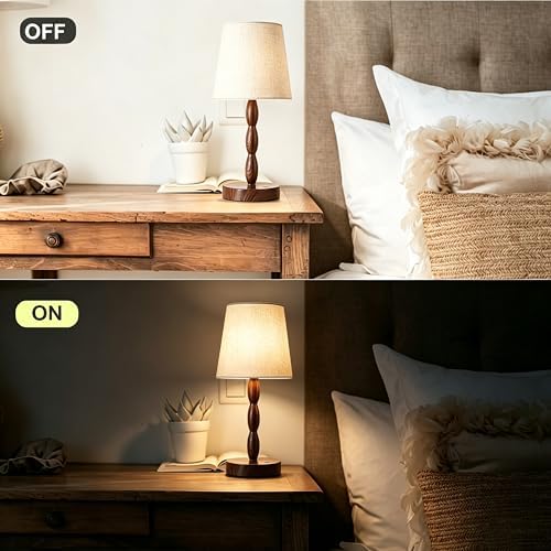 CASTLELIFE Rechargeable Cordless Table Lamp, 5000mAh Battery Powered Touch Desk Lamp, 3-Level & Stepless Dimmable Night Light, Portable Bedside Lamp for Bedroom, Outdoor, Bulb Included, Walnut Grain